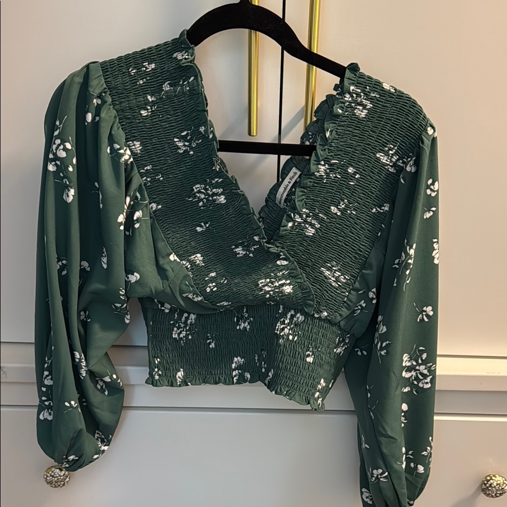 Abercrombie & Fitch Green Smocked Wrap Blouse